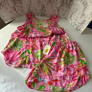 Van Winkle & Co Hot Pink Palms Pajama Set Size XL